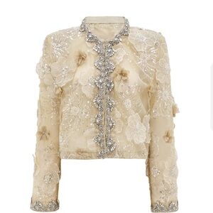 Embellished Semi-Sheer Floral Lace Jacket NWT